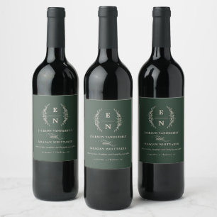 Étiquette Pour Bouteilles De Vin Initiales florales empilées Monogramme Mariage Fav