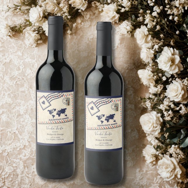 Étiquette Pour Bouteilles De Vin International Adventure Rustique Destination Maria (Créateur téléchargé)