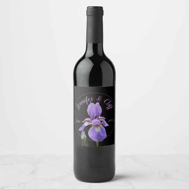 Étiquette Pour Bouteilles De Vin Iris Violet Élégant (Devant)