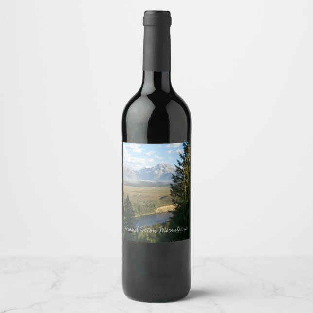 Étiquette Pour Bouteilles De Vin Jackson Hole Mountains et River (Devant)
