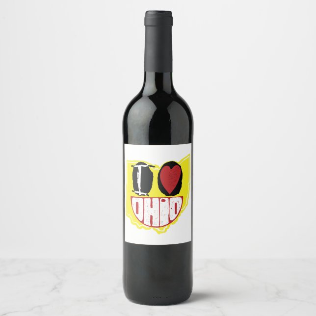 Étiquette Pour Bouteilles De Vin J'Aime Ohio Sourire Un Visage Heureux (Devant)