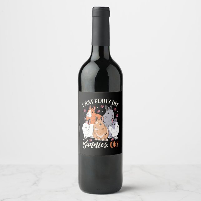 Étiquette Pour Bouteilles De Vin J'Aime Vraiment Les Lapins (Devant)