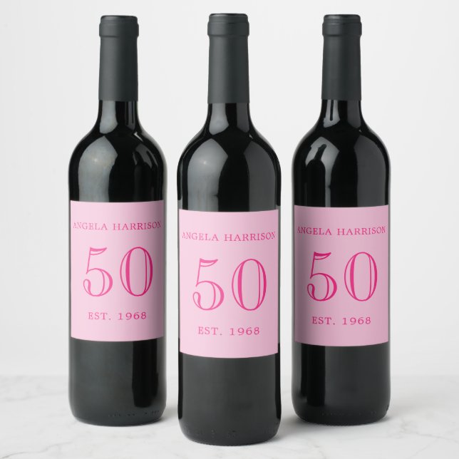 Étiquette Pour Bouteilles De Vin Jalon rose fête d'anniversaire (Bouteilles)