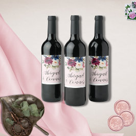 Étiquette Pour Bouteilles De Vin Jardin enchanté Rose Blush Burgundy Navy