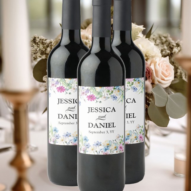 Étiquette Pour Bouteilles De Vin Jardin fleur sauvage Joli Mariage Floral (Wedding Wine labels from the Wildflower Garden Wedding Collection by Darling & May)
