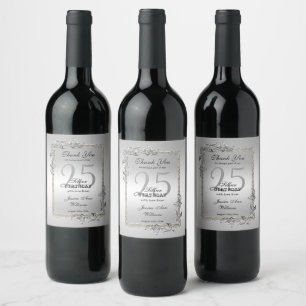 Étiquette Pour Bouteilles De Vin Jeu d'argent et Parties scintillant fête du 25e a