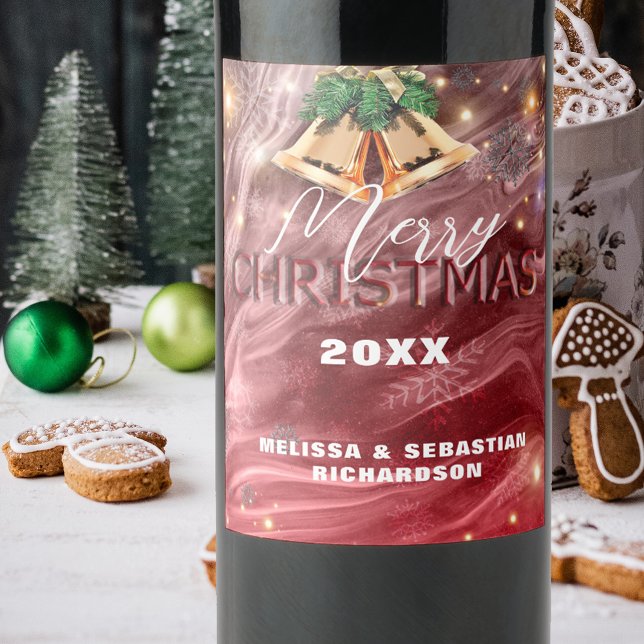 Étiquette Pour Bouteilles De Vin Jingling Bells Red Winter Wonderland Noël (Créateur téléchargé)
