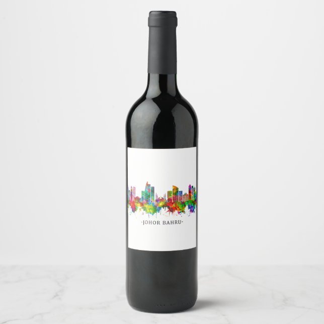 Étiquette Pour Bouteilles De Vin Johor Bahru Malaysia Skyline (Devant)