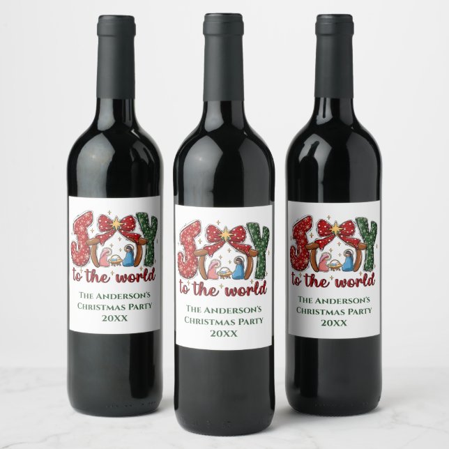 Étiquette Pour Bouteilles De Vin Joie Personnalisée Joyeux Noël Crèche (Bouteilles)