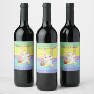 Étiquette Pour Bouteilles De Vin Joli Bunny de Pâques,Couleurs de printemps,Vacanc