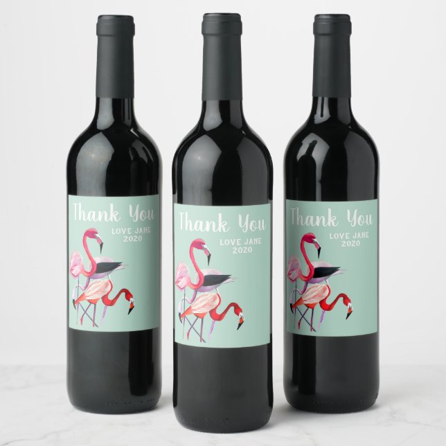 Étiquette Pour Bouteilles De Vin Joli flamant rose sur bleu (Bouteilles)