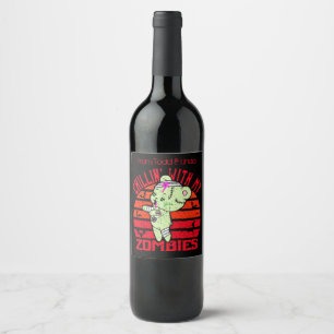 Étiquette Pour Bouteilles De Vin Joli Halloween Chillin' avec mes zombies Teddy Bea