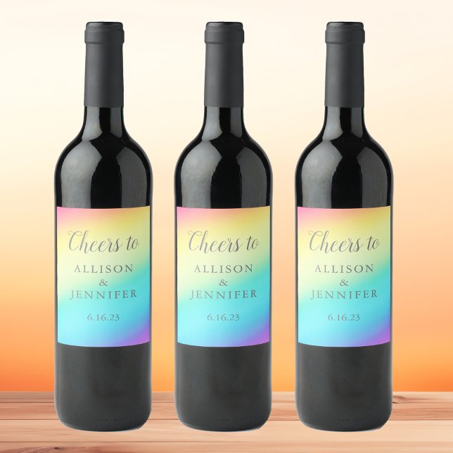 Étiquette Pour Bouteilles De Vin Joli Mariage arc-en-ciel personnalisé (Créateur téléchargé)