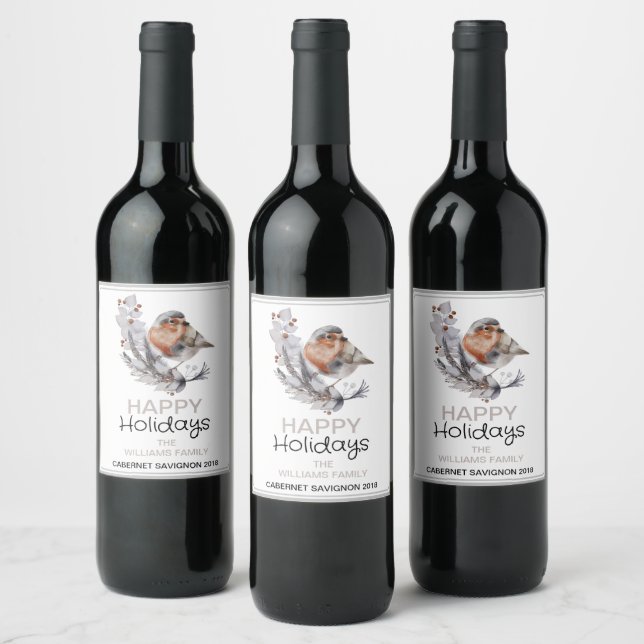 Étiquette Pour Bouteilles De Vin Joli Noël Rustique du Bruant d'hiver (Bouteilles)