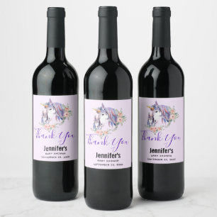 Étiquette Pour Bouteilles De Vin Joli Unicorn Maman & Baby Aquarelle Floral Merci