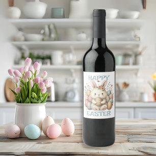 Étiquette Pour Bouteilles De Vin Jolie aquarelle Bunny Pâques personnalisable