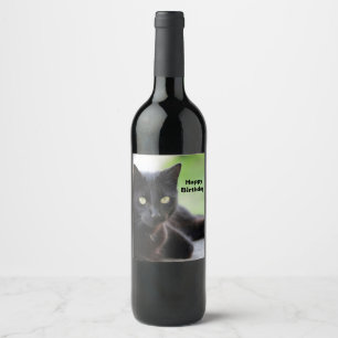 Étiquette Pour Bouteilles De Vin Jolie Black Cat Photo Anniversaire