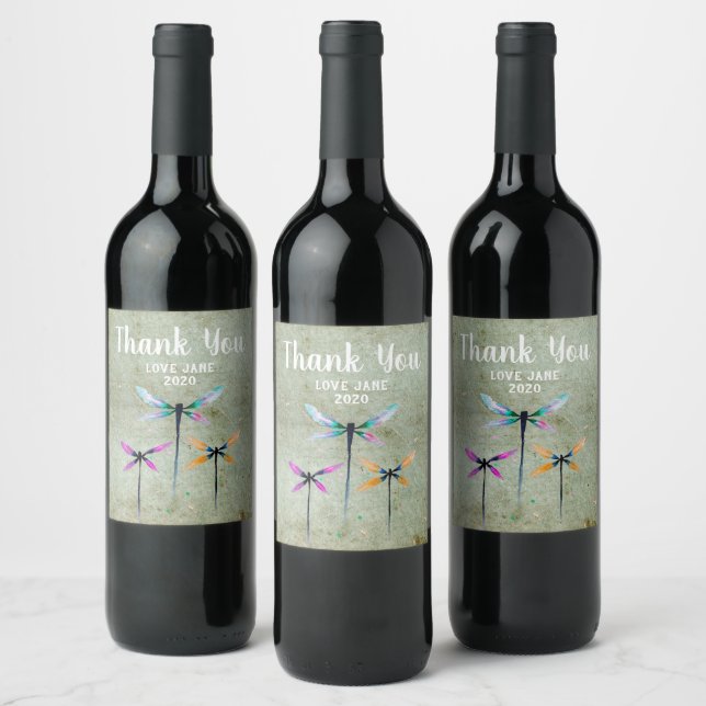 Étiquette Pour Bouteilles De Vin Jolie libellule aquarelle rustique (Bouteilles)