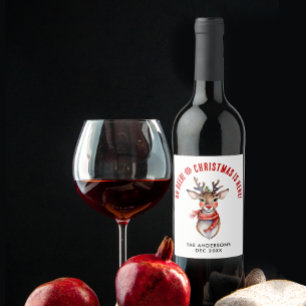 Étiquette Pour Bouteilles De Vin Jolie Noël Rudolph Renne Nom Aquarelle