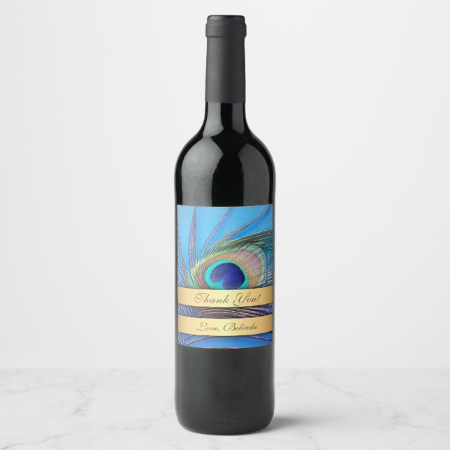 Étiquette Pour Bouteilles De Vin Jolie plume de paon (Devant)