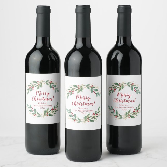 Étiquette Pour Bouteilles De Vin Jour de Noël vert rouge saint élégant (Bouteilles)