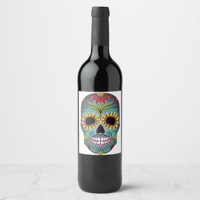 Étiquette Pour Bouteilles De Vin Jour du crâne brillant mort (Devant)