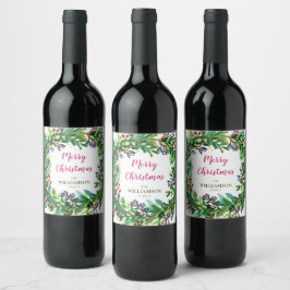 Étiquette Pour Bouteilles De Vin Joyeuse couronne de Noël
