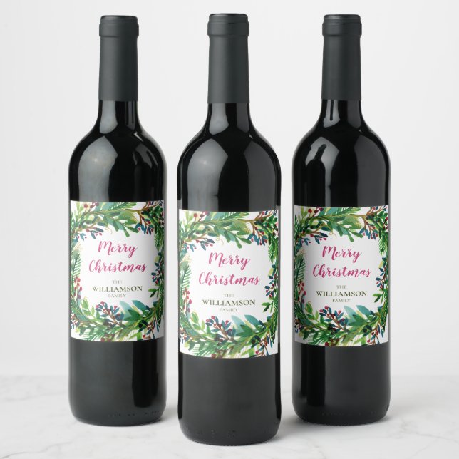 Étiquette Pour Bouteilles De Vin Joyeuse couronne de Noël (Bouteilles)