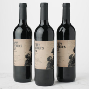 Étiquette Pour Bouteilles De Vin Joyeuse Fête des Pères Lettre Vintage et Grand-pèr