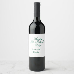 Étiquette Pour Bouteilles De Vin Joyeuse Saint-Patrick famille nom vert minimal