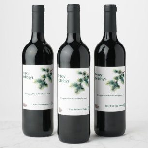 Étiquette Pour Bouteilles De Vin Joyeuses Fêtes Épinette Votre nom d'entreprise Log