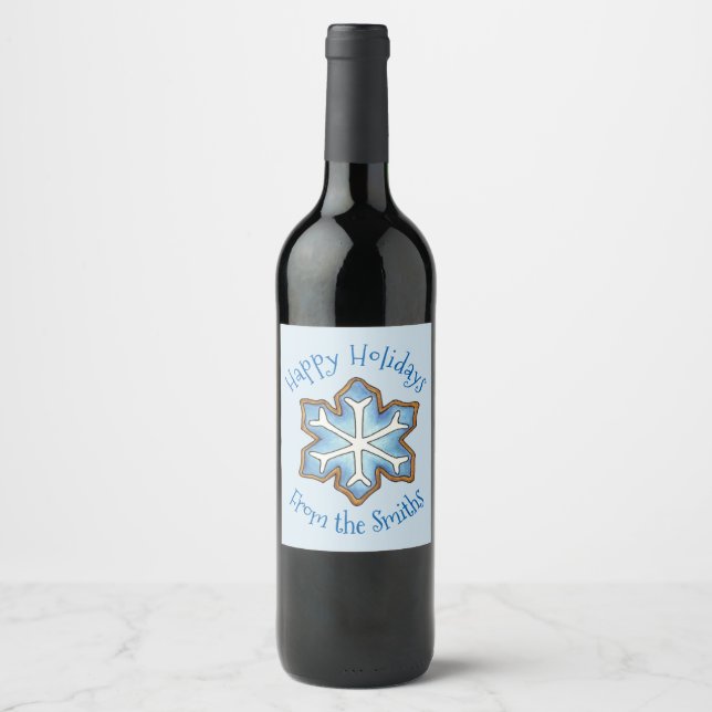 Étiquette Pour Bouteilles De Vin Joyeuses fêtes Noël Hanoukka Blue Snowflake (Devant)