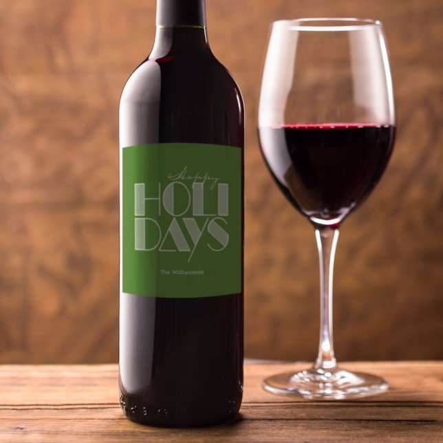 Étiquette Pour Bouteilles De Vin Joyeuses Fêtes Typographie Rétro Vert (Créateur téléchargé)