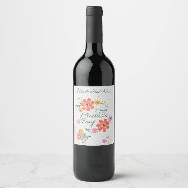 Étiquette Pour Bouteilles De Vin Joyeuses fleurs de la fête des mères (Devant)