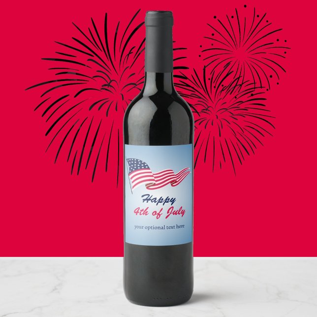Étiquette Pour Bouteilles De Vin Joyeux 4 juillet avec drapeau américain (Créateur téléchargé)