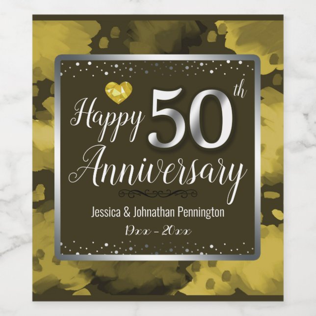 Étiquette Pour Bouteilles De Vin Joyeux 50e anniversaire de Mariage (Étiquettes simples)
