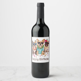 Étiquette Pour Bouteilles De Vin Joyeux Anniversaire Bouldogs français hawaïens Col