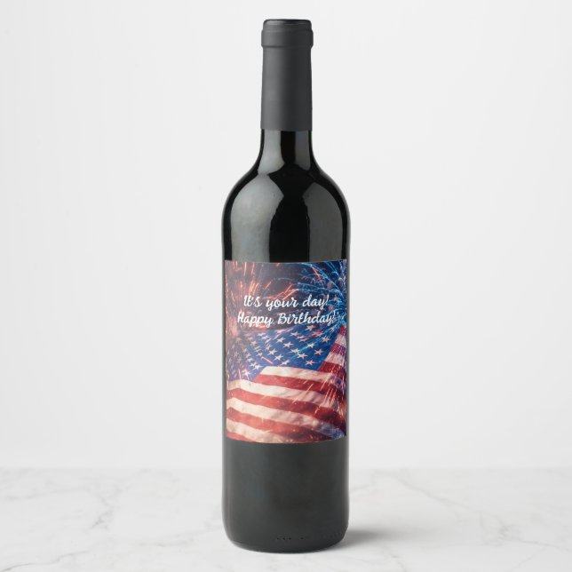 Étiquette Pour Bouteilles De Vin Joyeux anniversaire patriotique (Devant)