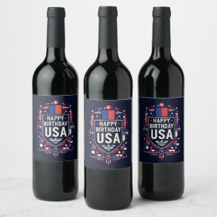 Étiquette Pour Bouteilles De Vin Joyeux anniversaire USA 250