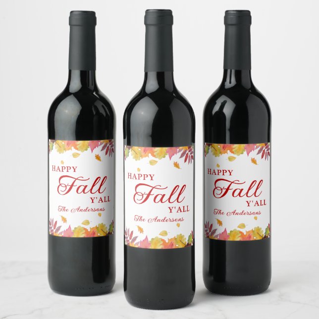Étiquette Pour Bouteilles De Vin Joyeux Automne à Tous Feuilles d'Automne (Bouteilles)