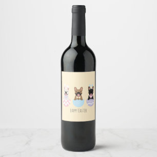 Étiquette Pour Bouteilles De Vin Joyeux Bulldogs français de Pâques