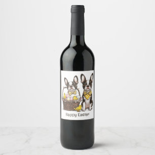 Étiquette Pour Bouteilles De Vin Joyeux Chiens de Pâques Boston Terrier