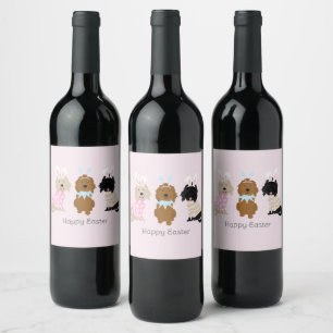 Étiquette Pour Bouteilles De Vin Joyeux Chiens Goldendoodle de Pâques