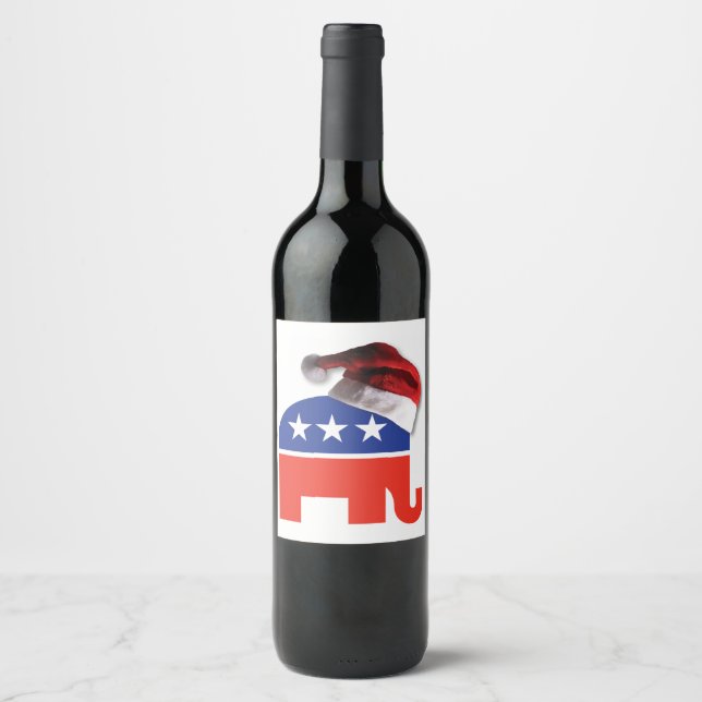 Étiquette Pour Bouteilles De Vin Joyeux éléphant républicain de Noël (Devant)