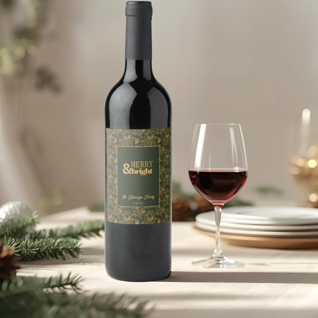 Étiquette Pour Bouteilles De Vin Joyeux Et Lumineux Vert Faux Or (Créateur téléchargé)