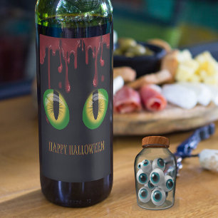 Étiquette Pour Bouteilles De Vin Joyeux Halloween Sang Yeux de monstre vert effraya