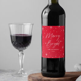 Étiquette Pour Bouteilles De Vin Joyeux moderne et lumineux Script Red Holiday
