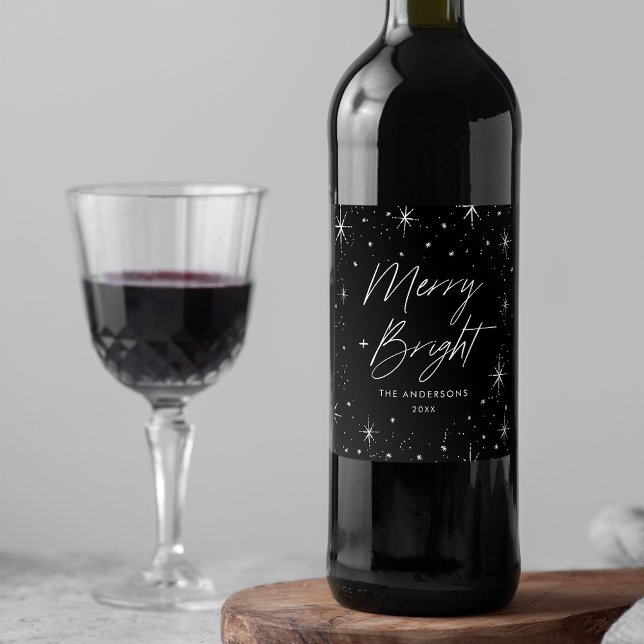 Étiquette Pour Bouteilles De Vin Joyeux moderne et Script lumineux Black Holiday (Créateur téléchargé)