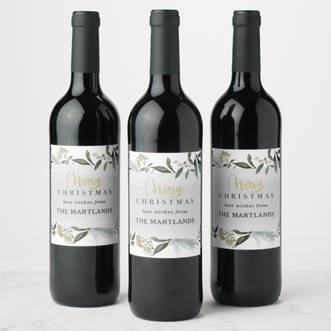 Étiquette Pour Bouteilles De Vin Joyeux Noël aquarelle feuillage Noël (Bouteilles)