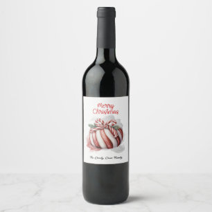 Étiquette Pour Bouteilles De Vin Joyeux Noël Aquarelle Sucre de canne Bonbon